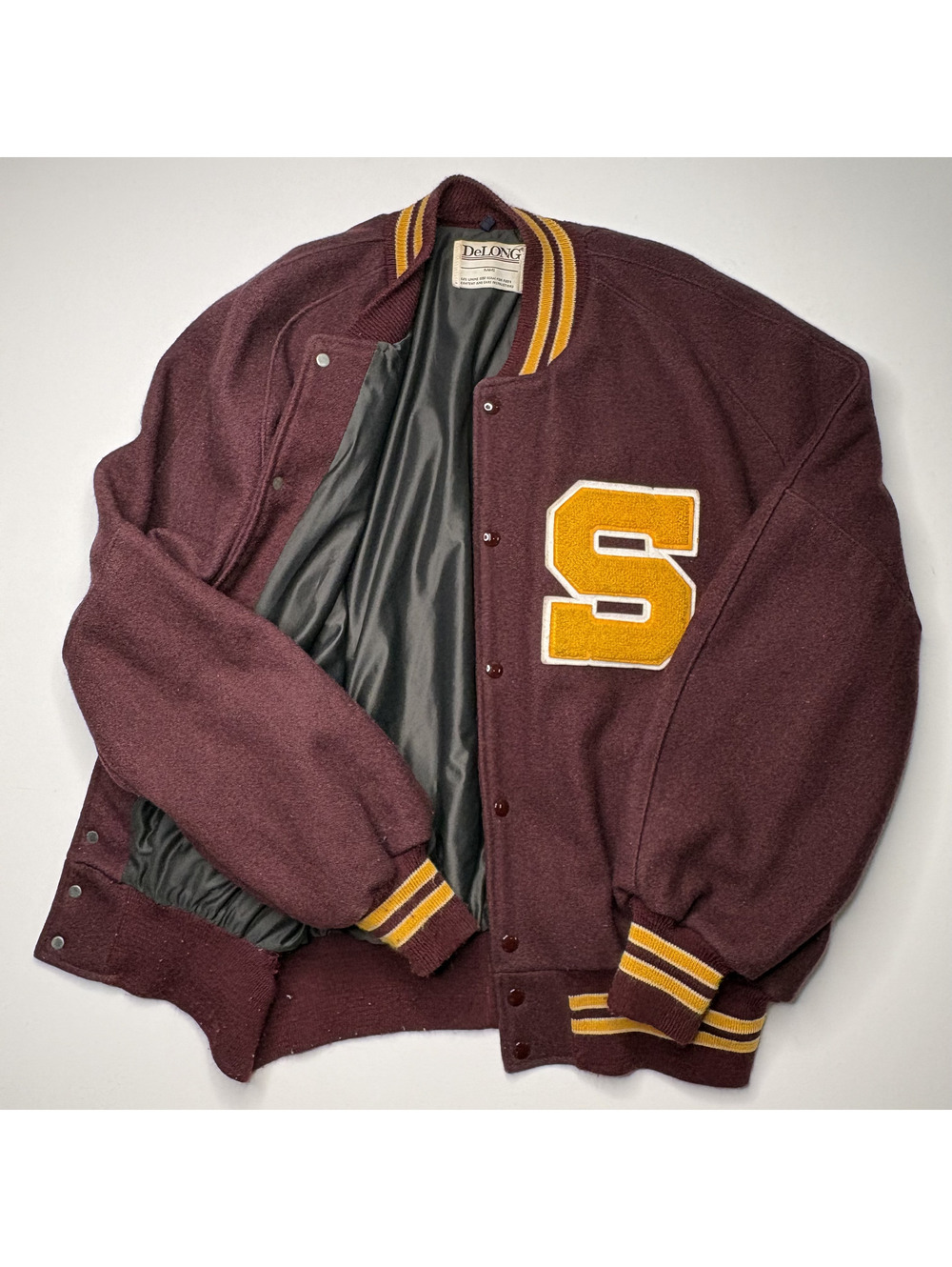 Vintage DeLONG Varsity Jacket 2XL Wool Letterman Maroon